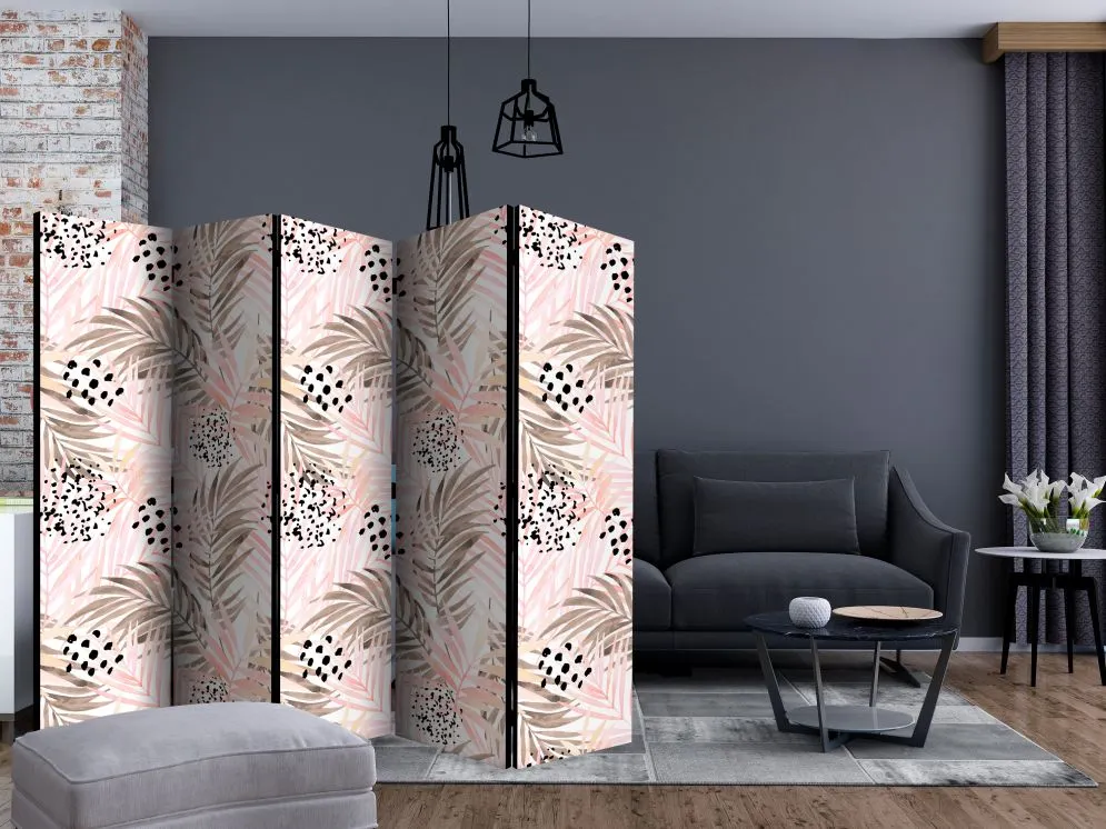 Parawan akustyczny Kwiaty 225x172 cm 3-częściowy beżowy | MIRAT.