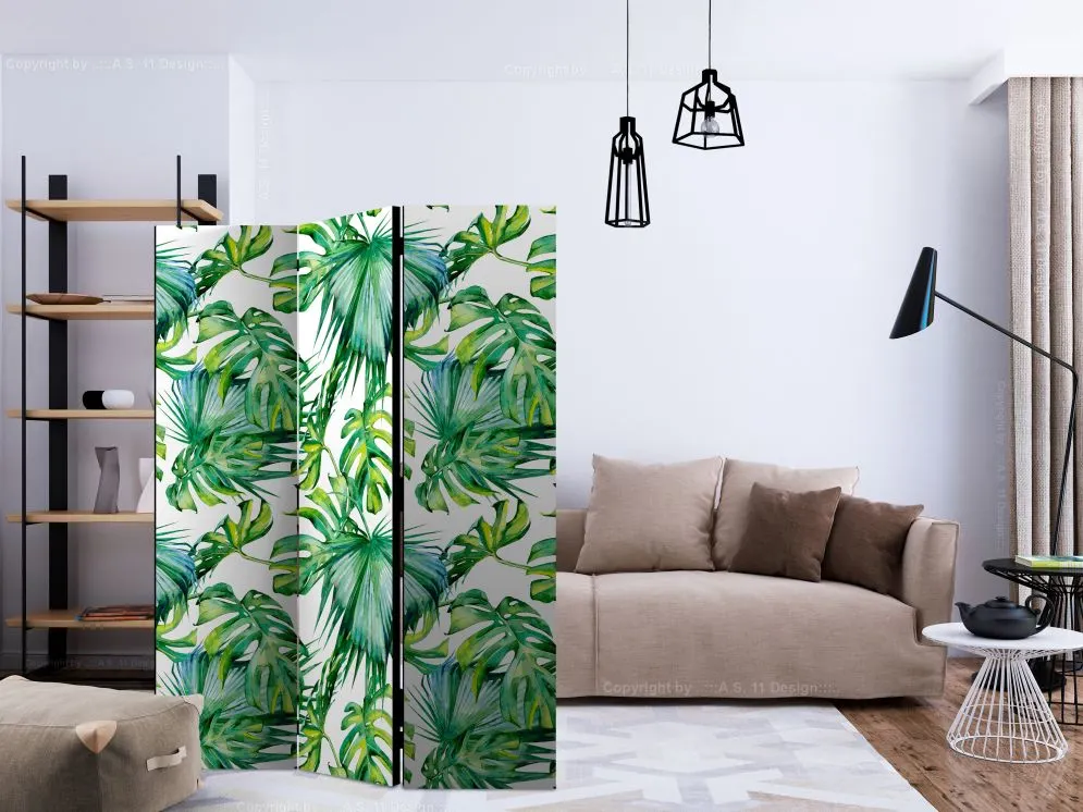 Parawan jednostronny Liście 135x172 cm 3-częściowy zielony | MIRAT.