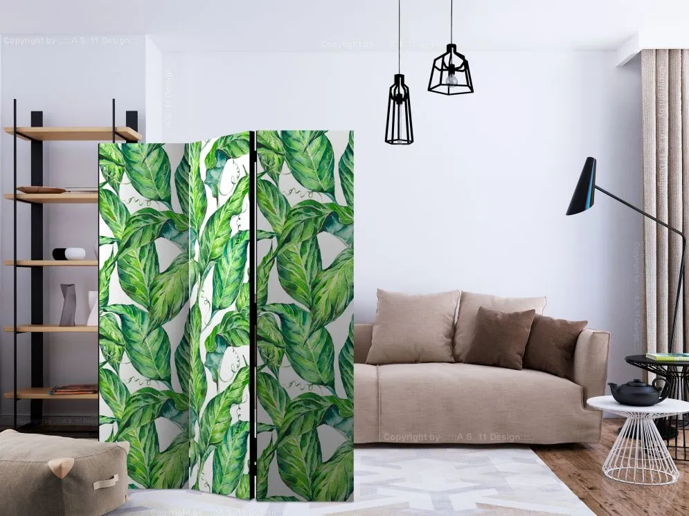 Parawan dwustronny Liście 135x172 cm 3-częściowy zielony | MIRAT.