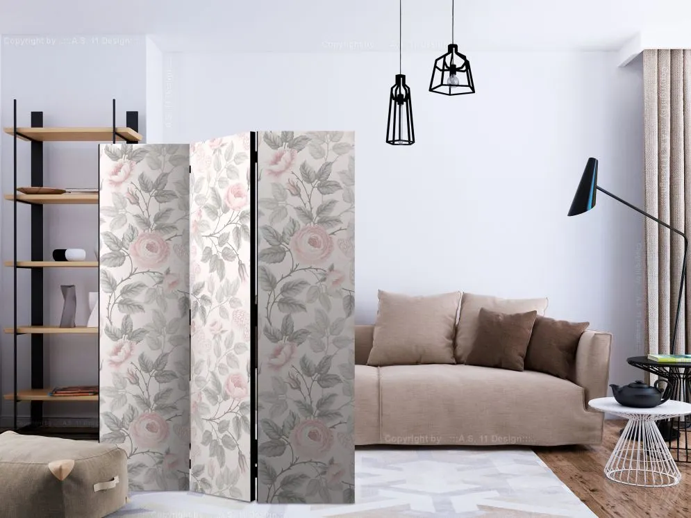 Parawan dwustronny Kwiaty 135x172 cm 3-częściowy czarny | MIRAT.