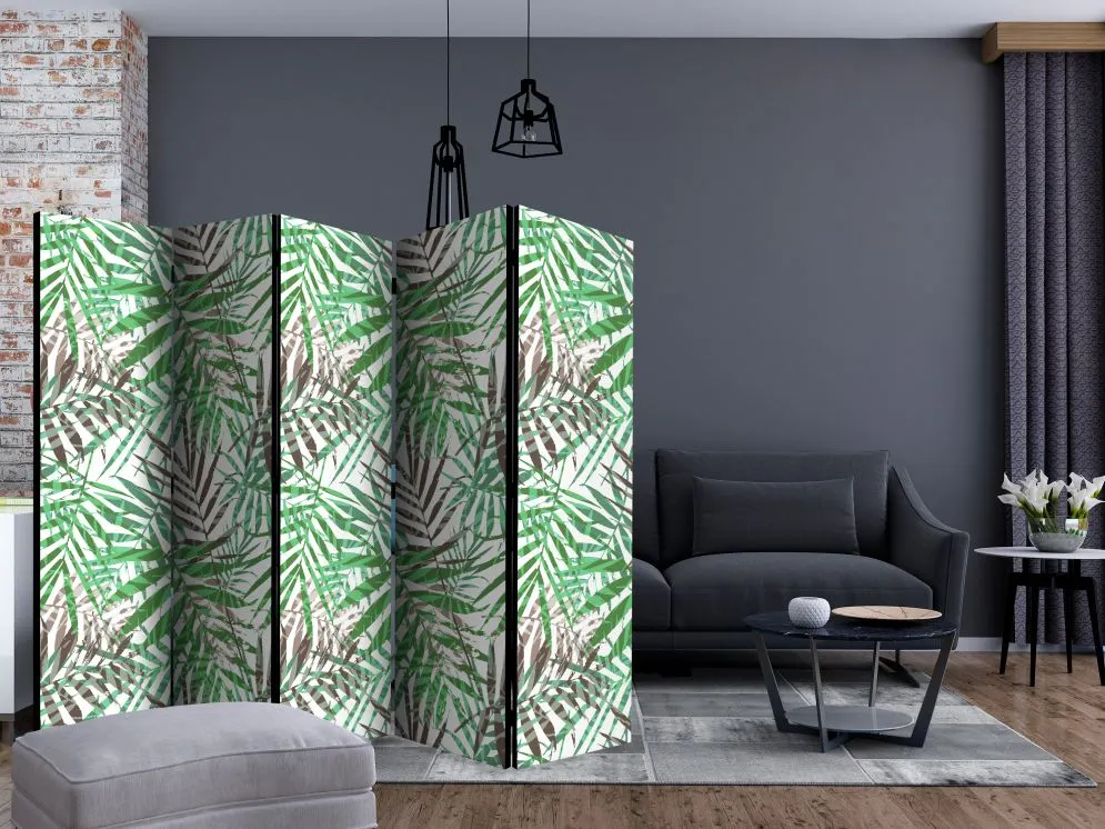 Parawan jednostronny Liście 225x172 cm 5-częściowy zielony | MIRAT.