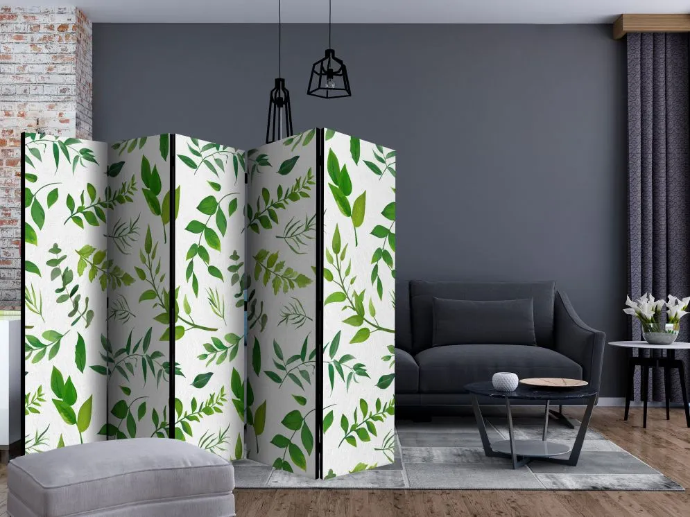 Parawan dwustronny Liście 225x172 cm 5-częściowy zielony | MIRAT.
