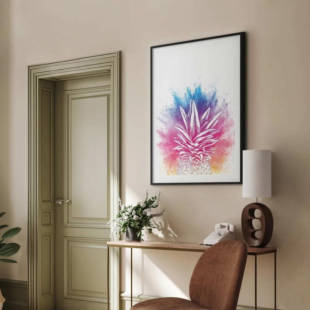 Plakat Kolorowy ananas 40x60 cm z ramą czarną z marginesem | MIRAT.