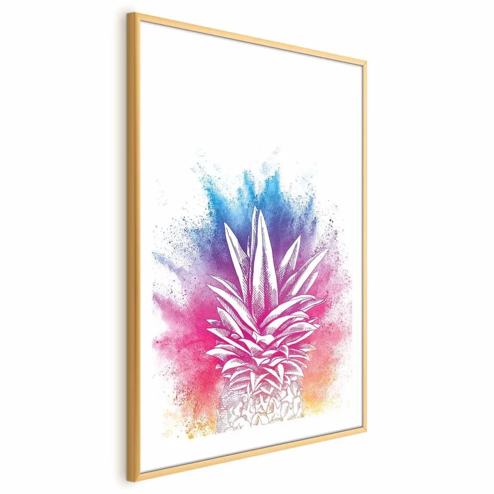 Plakat Kolorowy ananas 21x30 cm z ramą złotą z marginesem | MIRAT.