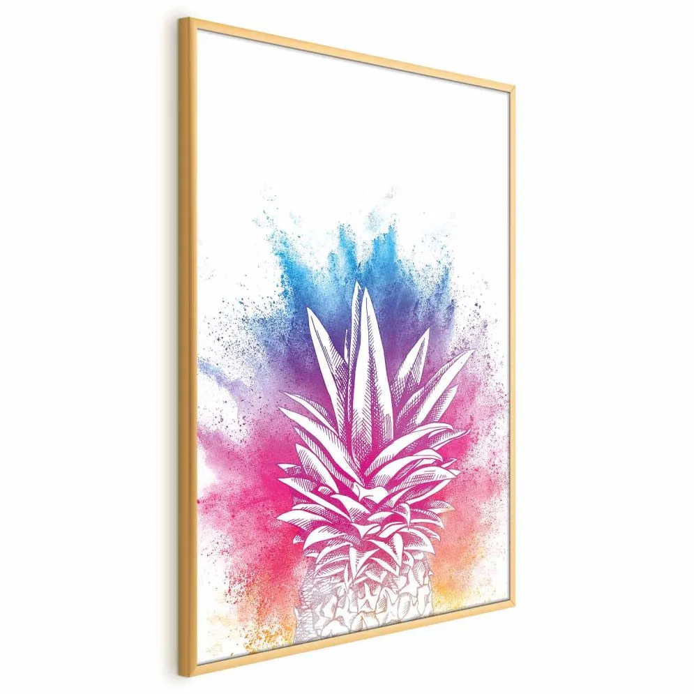 Plakat Kolorowy ananas 21x30 cm z ramą złotą bez marginesu | MIRAT.