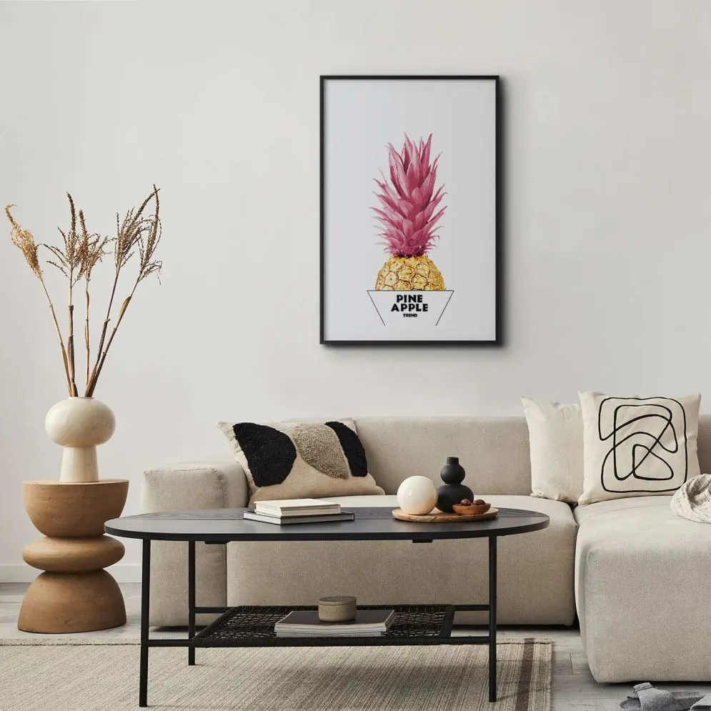 Plakat złotą ananas 60x90 cm z ramą czarną z marginesem | MIRAT.