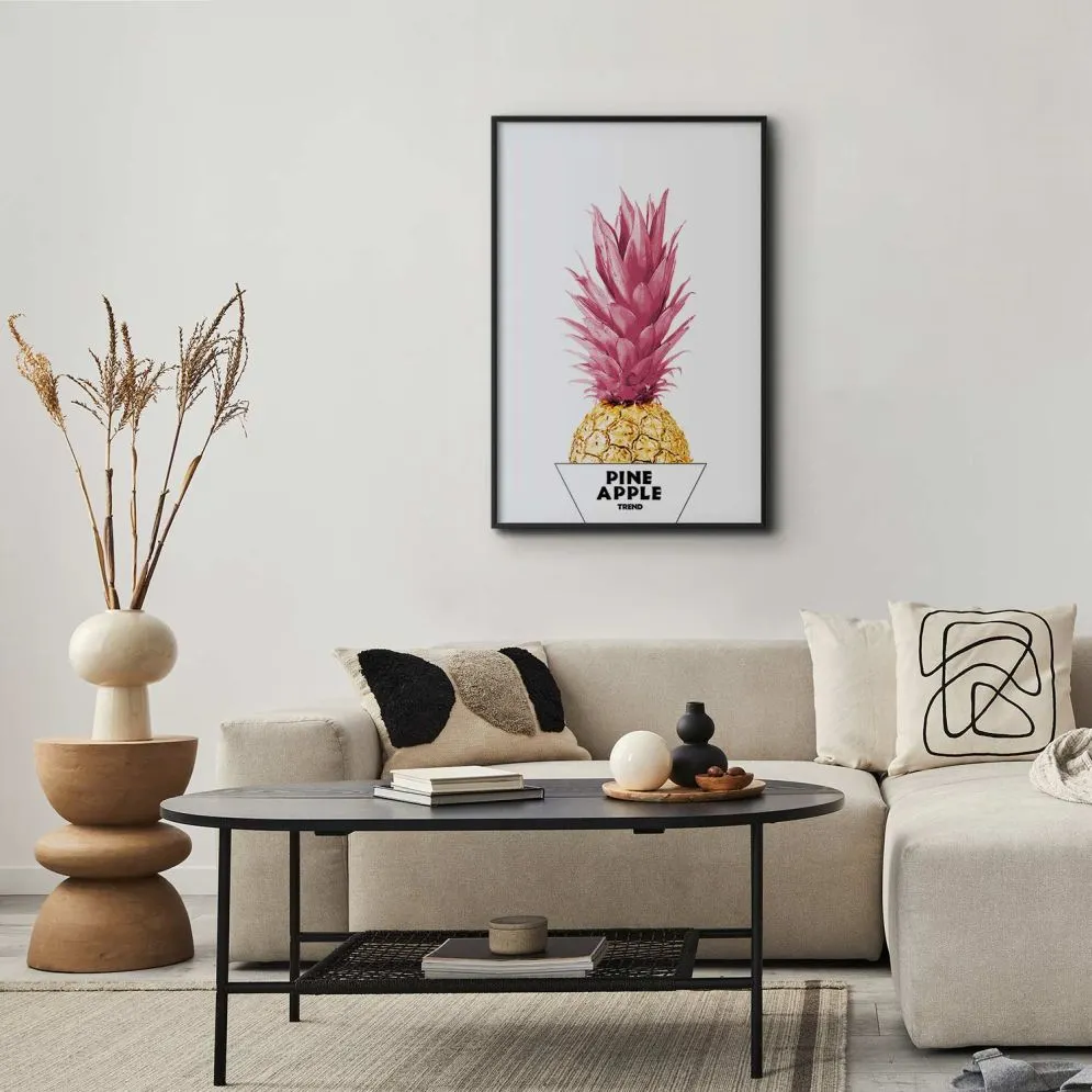 Plakat złotą ananas 60x90 cm z ramą czarną bez marginesu | MIRAT.