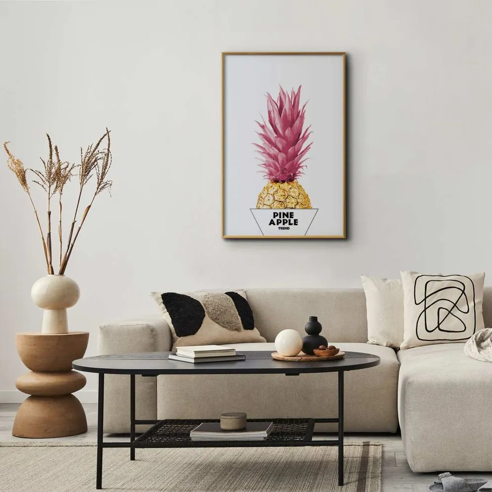 Plakat złotą ananas 29,7x42 cm z ramą złotą bez marginesu | MIRAT.