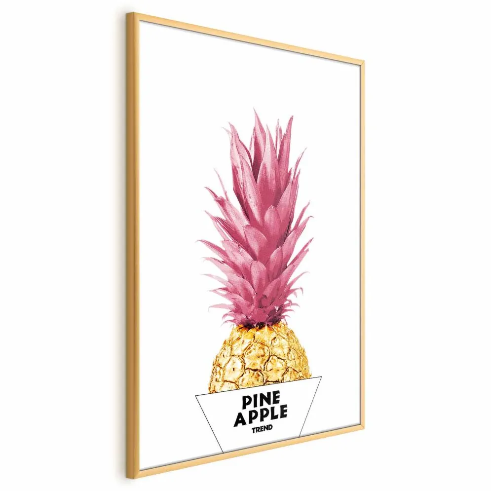 Plakat złotą ananas 29,7x42 cm z ramą złotą bez marginesu | MIRAT.
