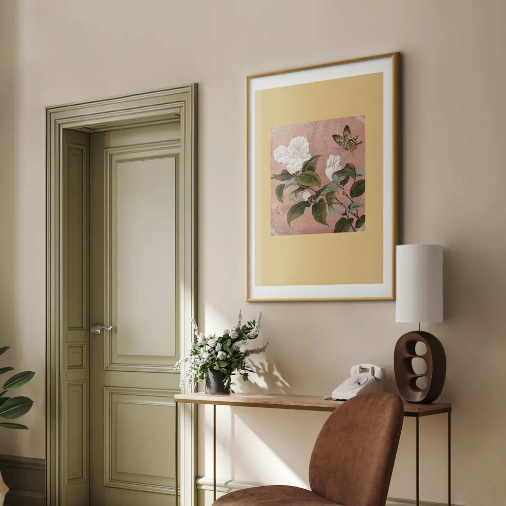 Plakat Kwiat azalii 40x60 cm z ramą złotą z marginesem | MIRAT.