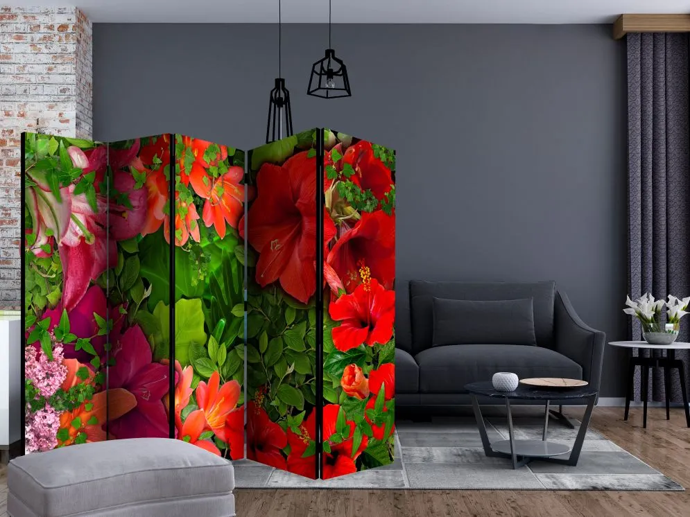 Parawan akustyczny Kwiaty 225x172 cm 3-częściowy brązowy | MIRAT.