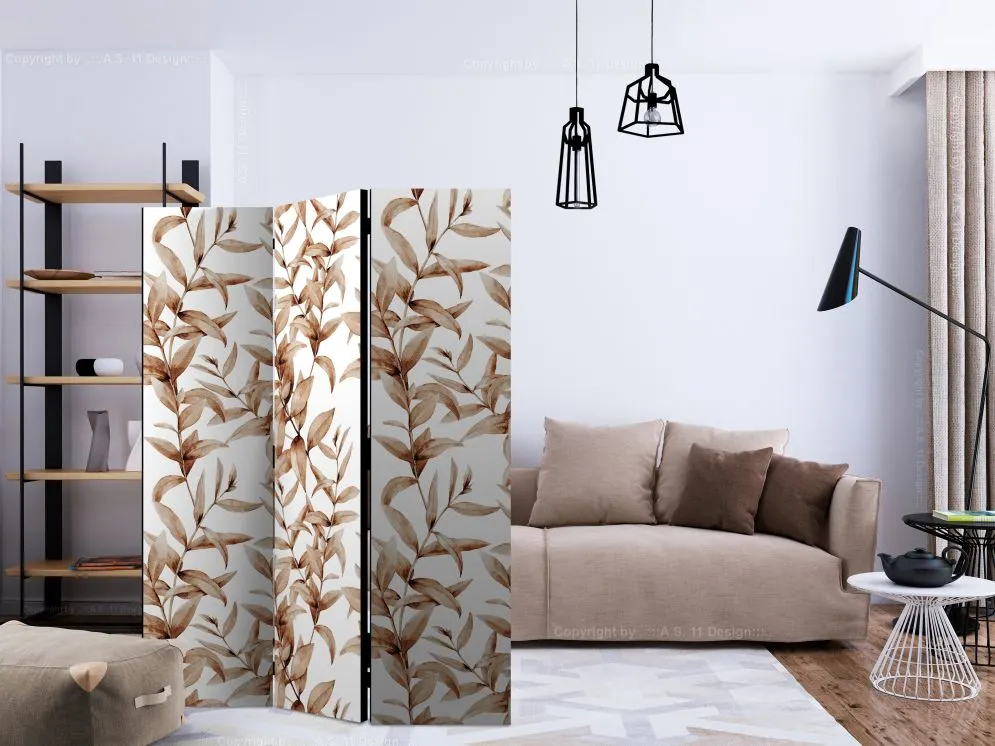 Parawan akustyczny Liście 135x172 cm 3-częściowy beżowy | MIRAT.