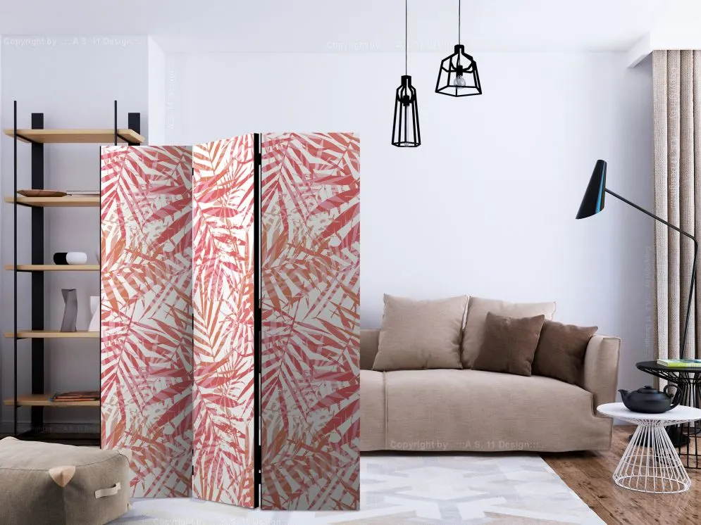 Parawan jednostronny Liście 135x172 cm 3-częściowy różowy | MIRAT.