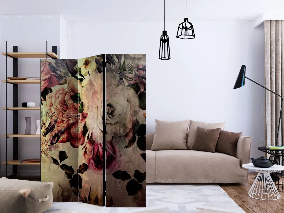 Parawan akustyczny Kwiaty 135x172 cm 3-częściowy czarny | MIRAT.