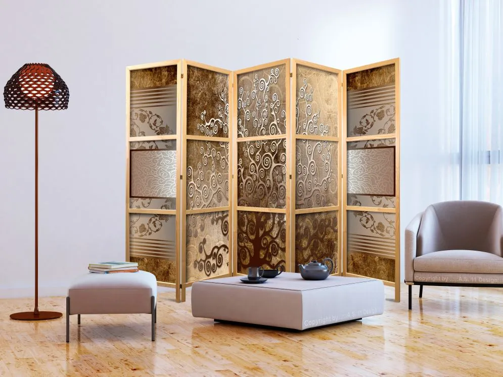 Parawan japoński Abstrakcje 225x172 cm 3-częściowy zielony | MIRAT.