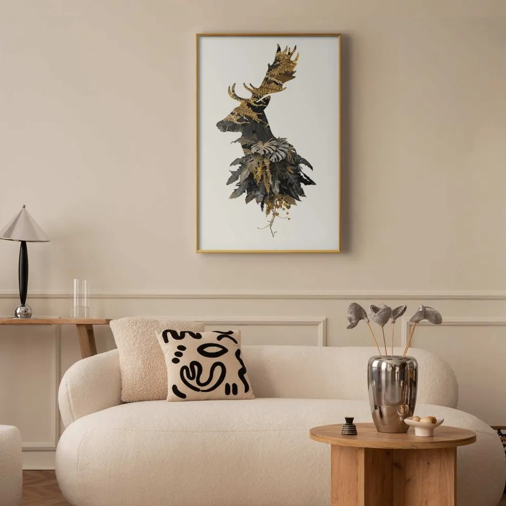 Plakat Leśny jeleń 21x30 cm z ramą złotą bez marginesu | MIRAT.
