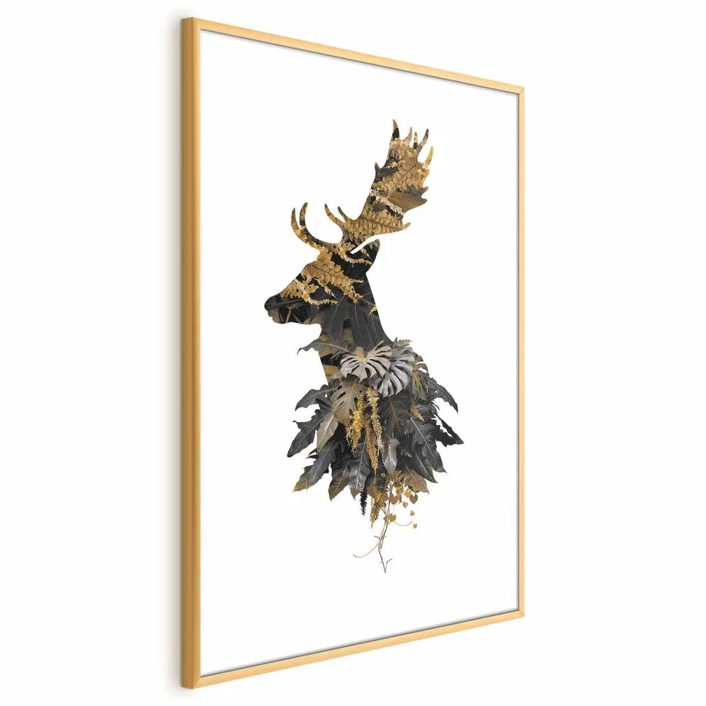 Plakat Leśny jeleń 29,7x42 cm z ramą złotą z marginesem | MIRAT.