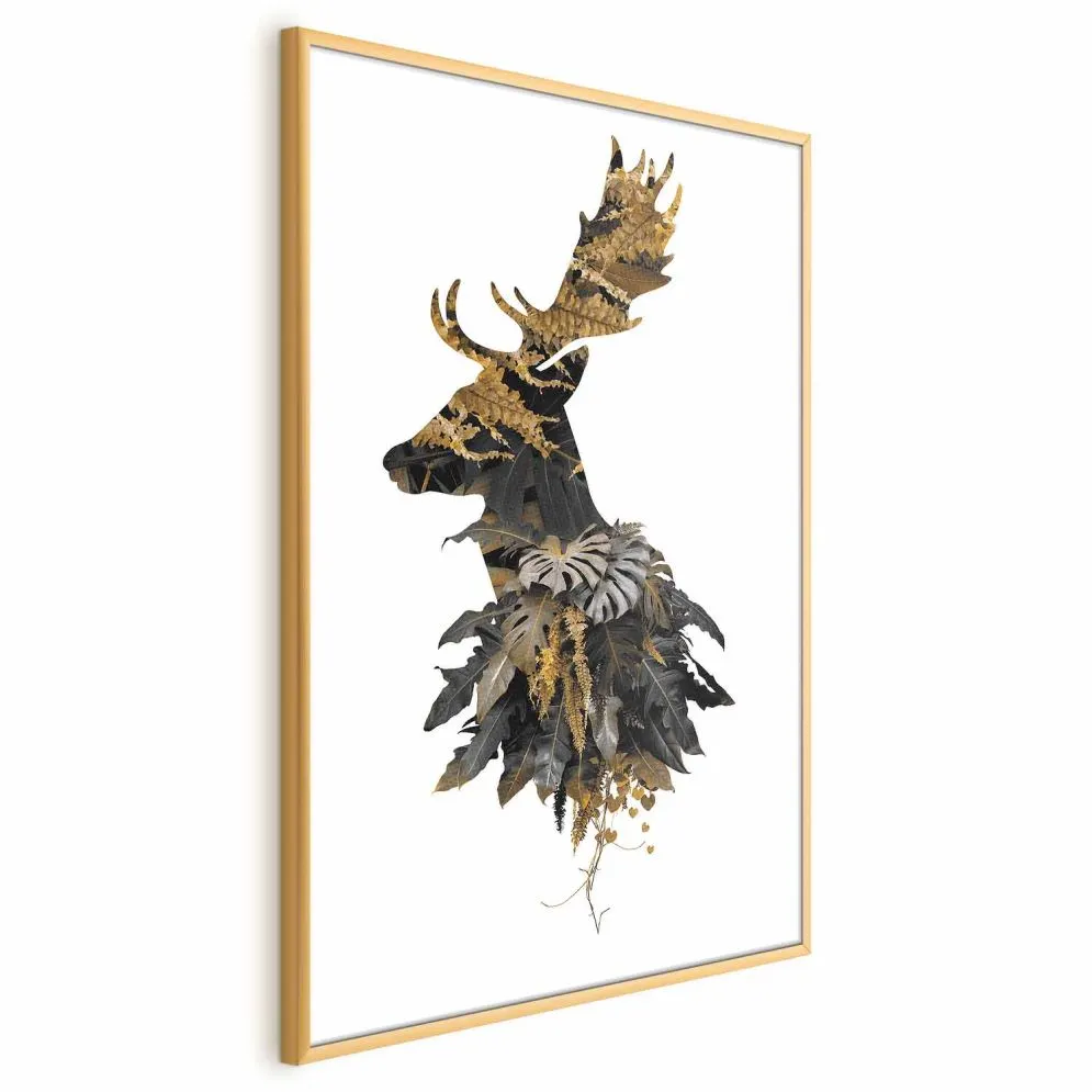 Plakat Leśny jeleń 21x30 cm z ramą złotą bez marginesu | MIRAT.