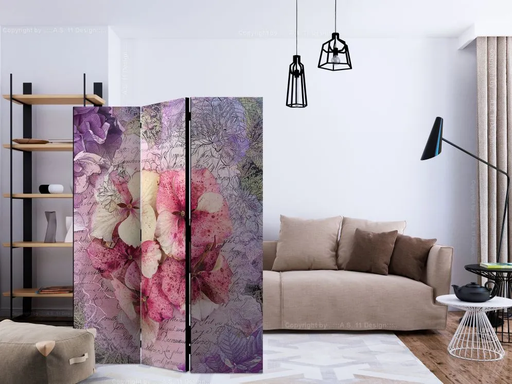Parawan dwustronny Kwiaty 135x172 cm 3-częściowy różowy | MIRAT.