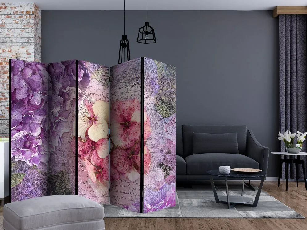Parawan akustyczny Kwiaty 225x172 cm 3-częściowy różowy | MIRAT.