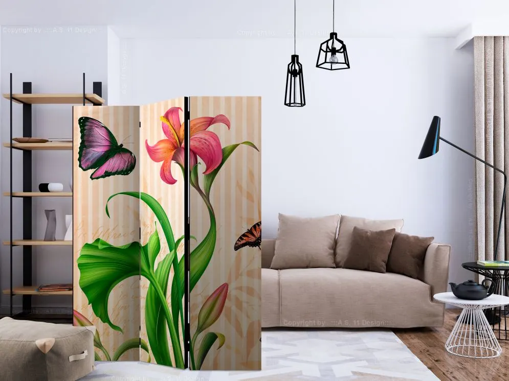Parawan akustyczny Kwiaty 135x172 cm 3-częściowy beżowy | MIRAT.