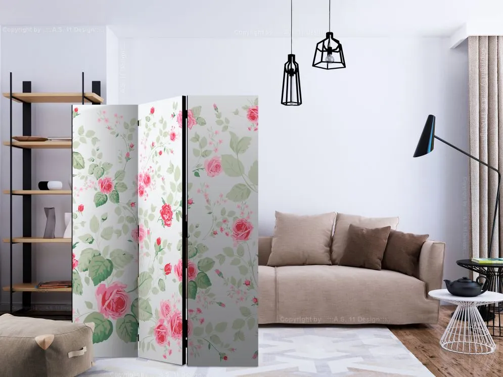 Parawan akustyczny Kwiaty 135x172 cm 3-częściowy biały | MIRAT.