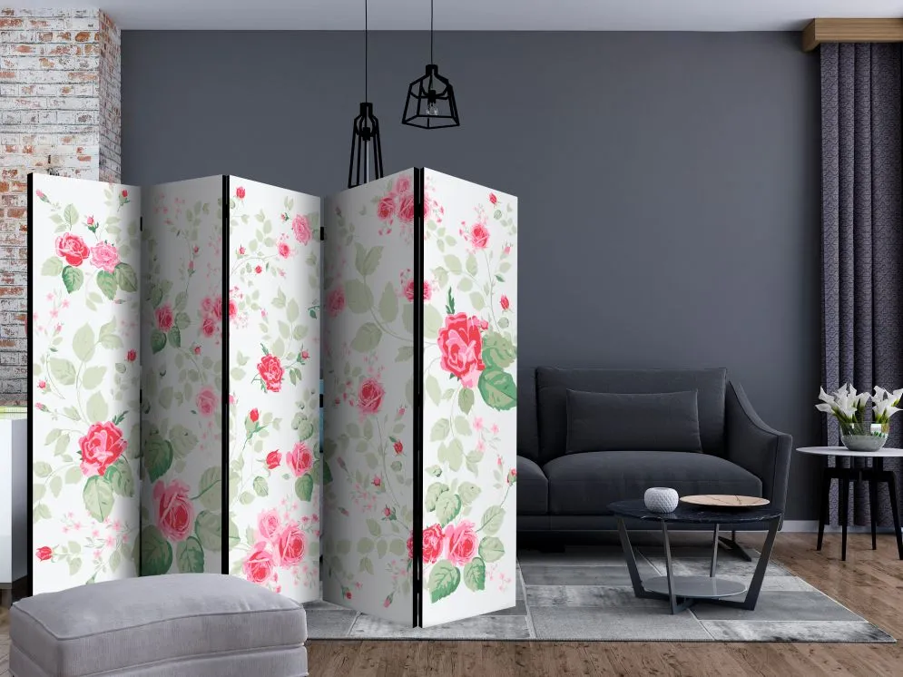 Parawan akustyczny Kwiaty 225x172 cm 5-częściowy biały | MIRAT.