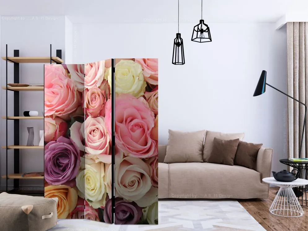Parawan dwustronny Kwiaty 135x172 cm 3-częściowy beżowy | MIRAT.