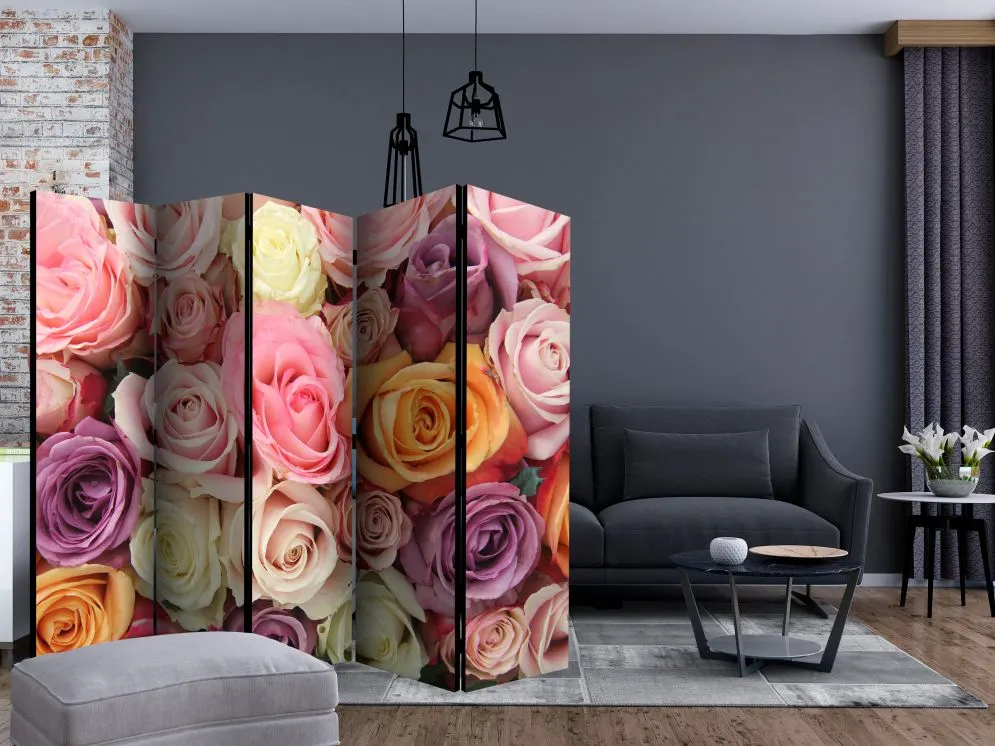 Parawan dwustronny Kwiaty 225x172 cm 5-częściowy różowy | MIRAT.