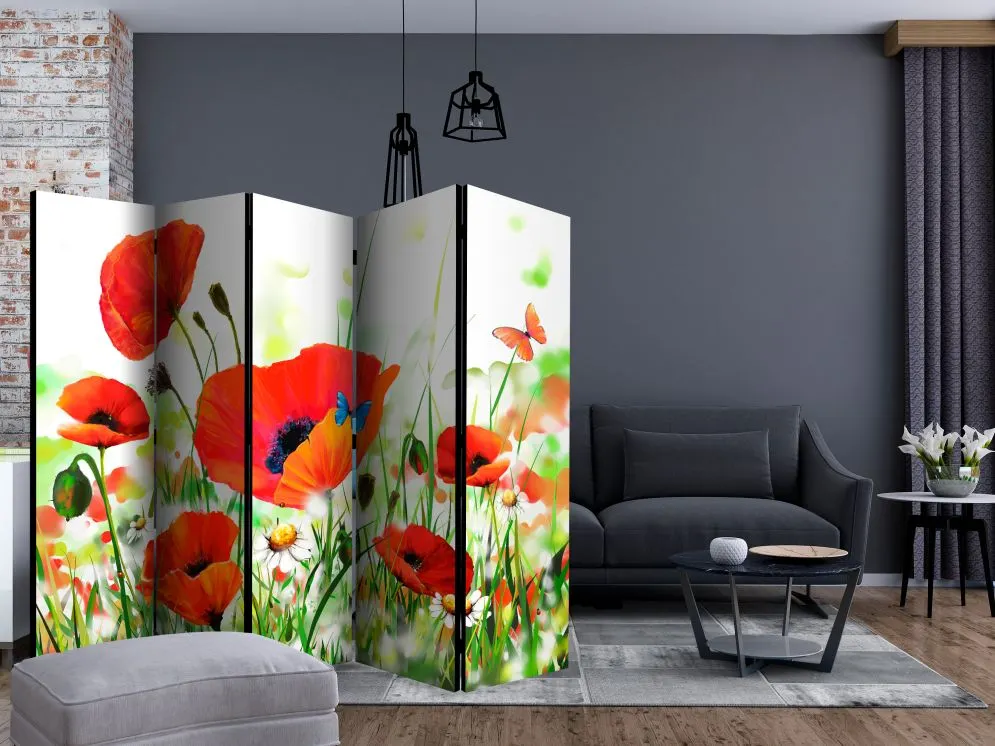 Parawan jednostronny Kwiaty 225x172 cm 5-częściowy wielokolorowy | MIRAT.