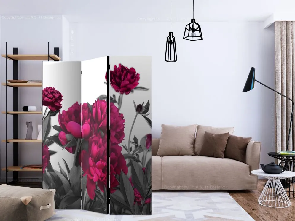 Parawan akustyczny Kwiaty 135x172 cm 3-częściowy fioletowy | MIRAT.