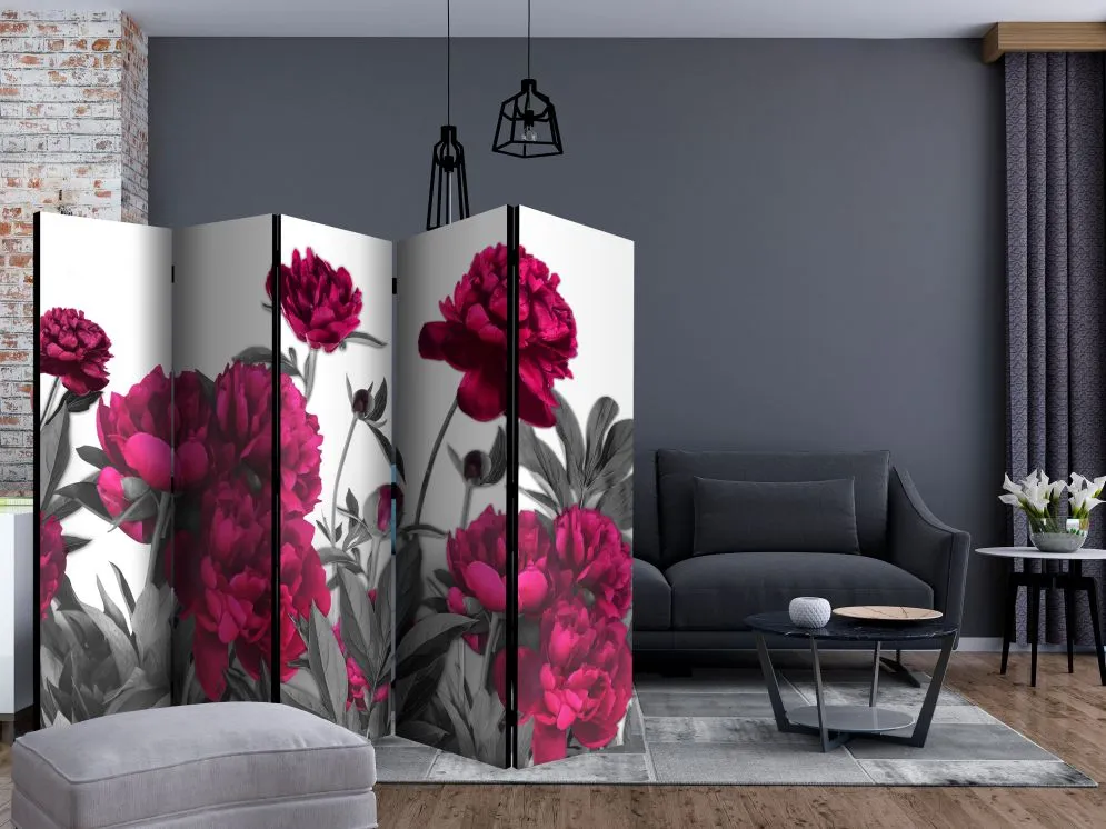 Parawan jednostronny Kwiaty 225x172 cm 5-częściowy fioletowy | MIRAT.