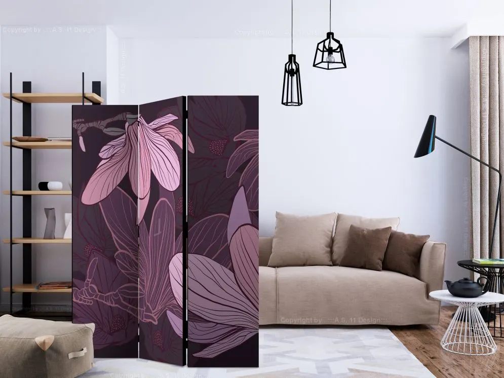 Parawan jednostronny Kwiaty 135x172 cm 3-częściowy fioletowy | MIRAT.
