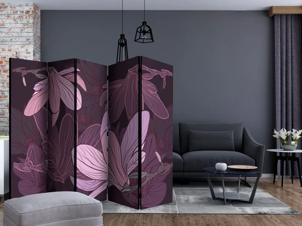 Parawan akustyczny Kwiaty 225x172 cm 3-częściowy fioletowy | MIRAT.