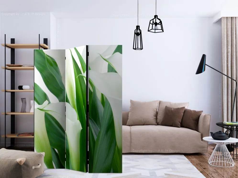 Parawan dwustronny Kwiaty 135x172 cm 3-częściowy zielony | MIRAT.