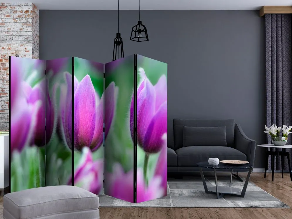 Parawan jednostronny Kwiaty 225x172 cm 5-częściowy różowy | MIRAT.