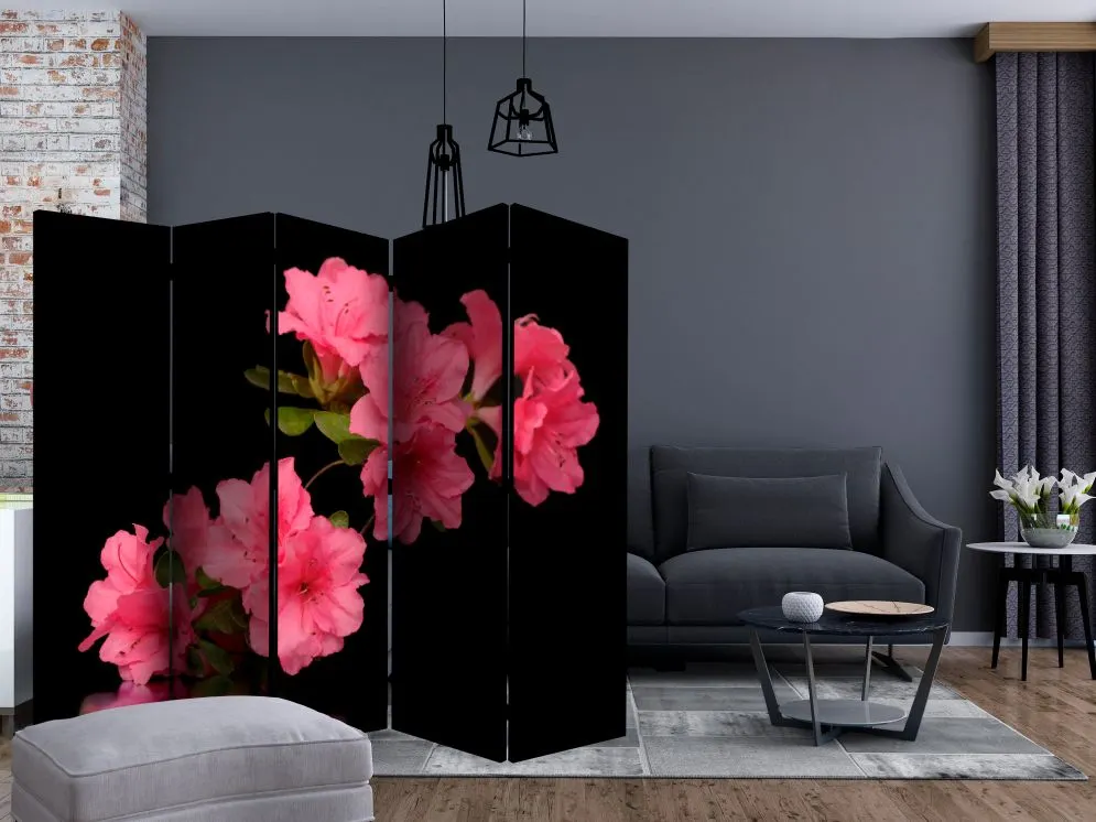 Parawan dwustronny Kwiaty 225x172 cm 5-częściowy czarny | MIRAT.