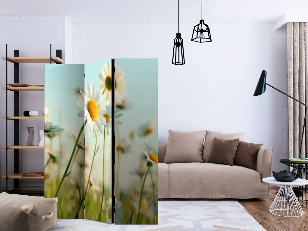 Parawan akustyczny Kwiaty 135x172 cm 3-częściowy beżowy | MIRAT.