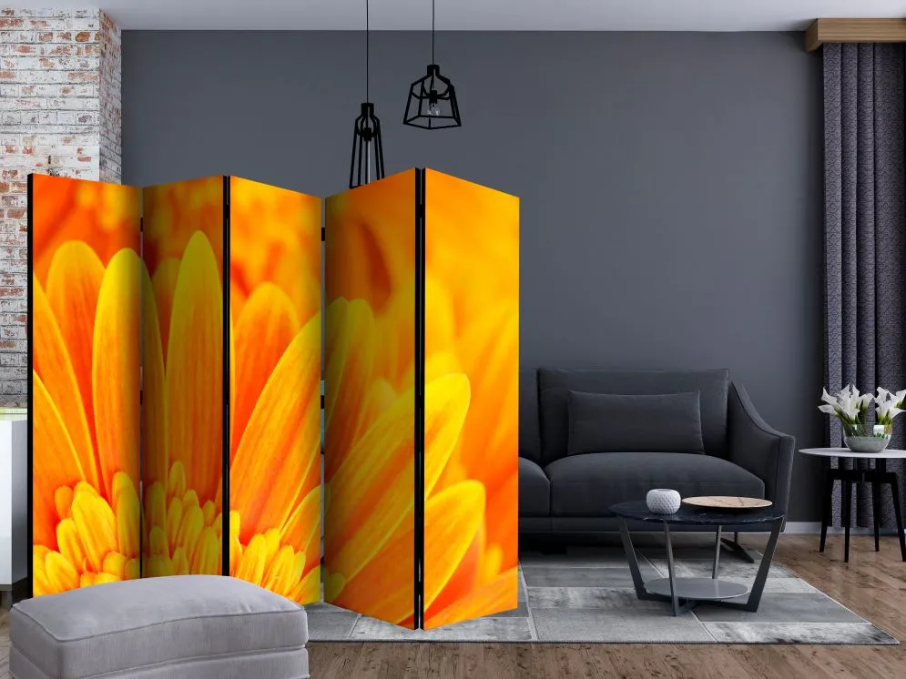 Parawan dwustronny Kwiaty 225x172 cm 5-częściowy pomarańczowy | MIRAT.