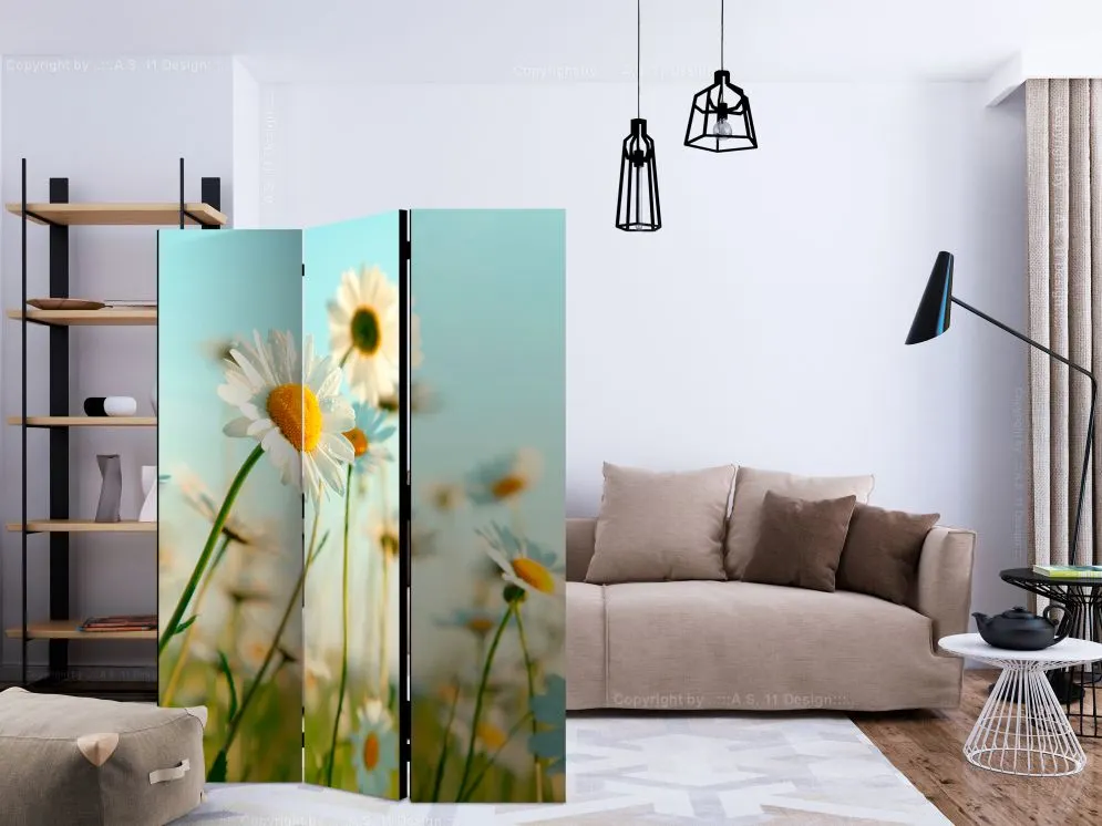 Parawan jednostronny Kwiaty 135x172 cm 3-częściowy biały | MIRAT.