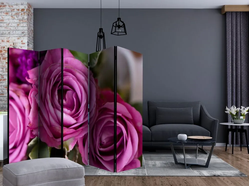 Parawan dwustronny Kwiaty 225x172 cm 5-częściowy fioletowy | MIRAT.