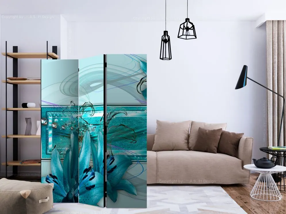 Parawan dwustronny Kwiaty 135x172 cm 3-częściowy biały | MIRAT.