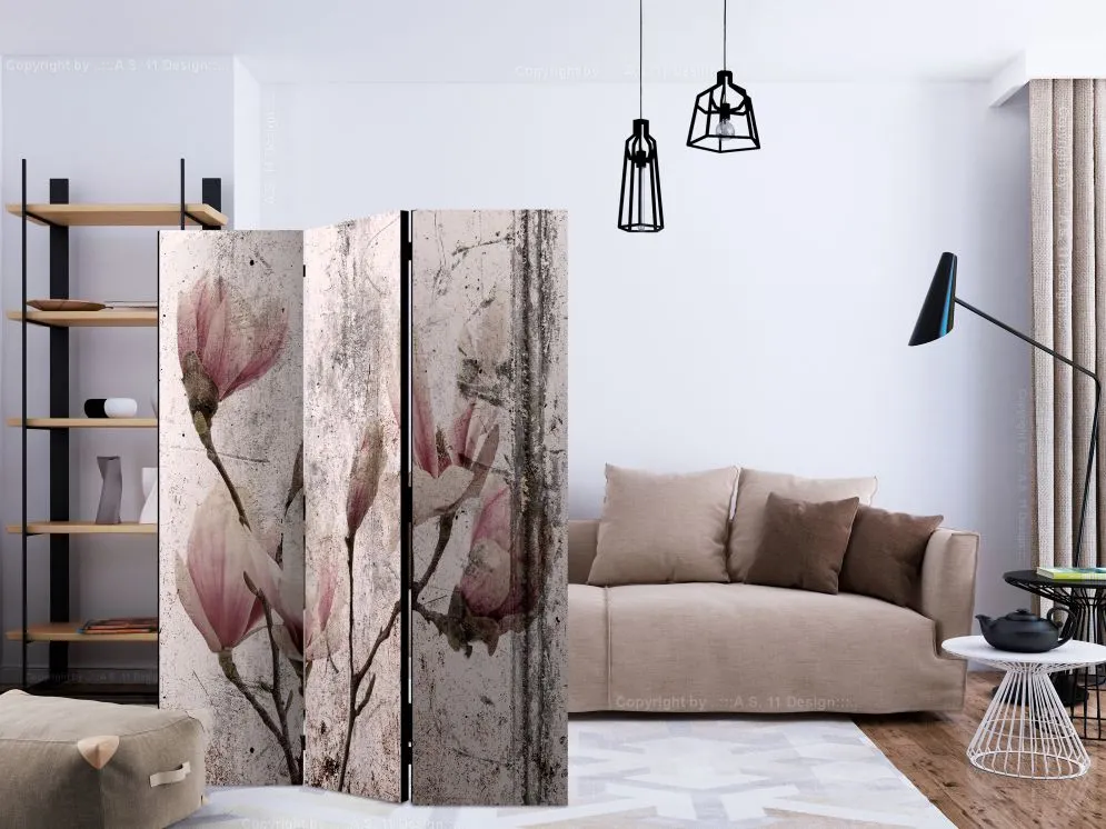 Parawan dwustronny Kwiaty 135x172 cm 3-częściowy czarny | MIRAT.