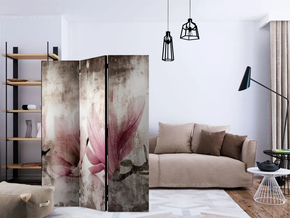 Parawan akustyczny Kwiaty 135x172 cm 3-częściowy szary | MIRAT.