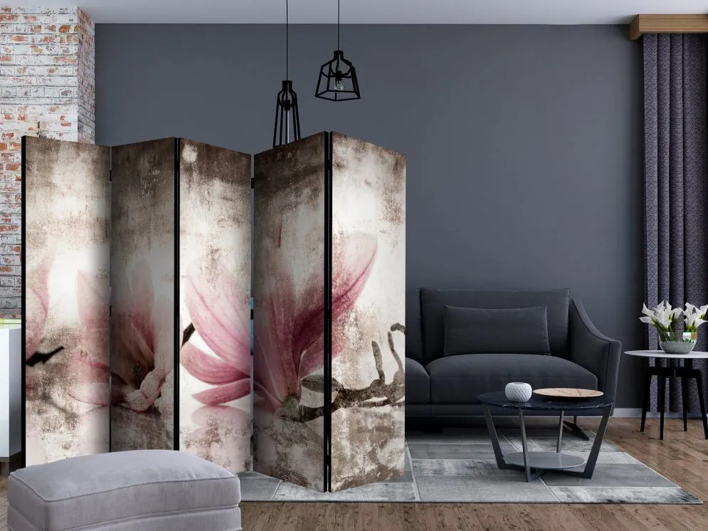 Parawan akustyczny Kwiaty 225x172 cm 5-częściowy szary | MIRAT.