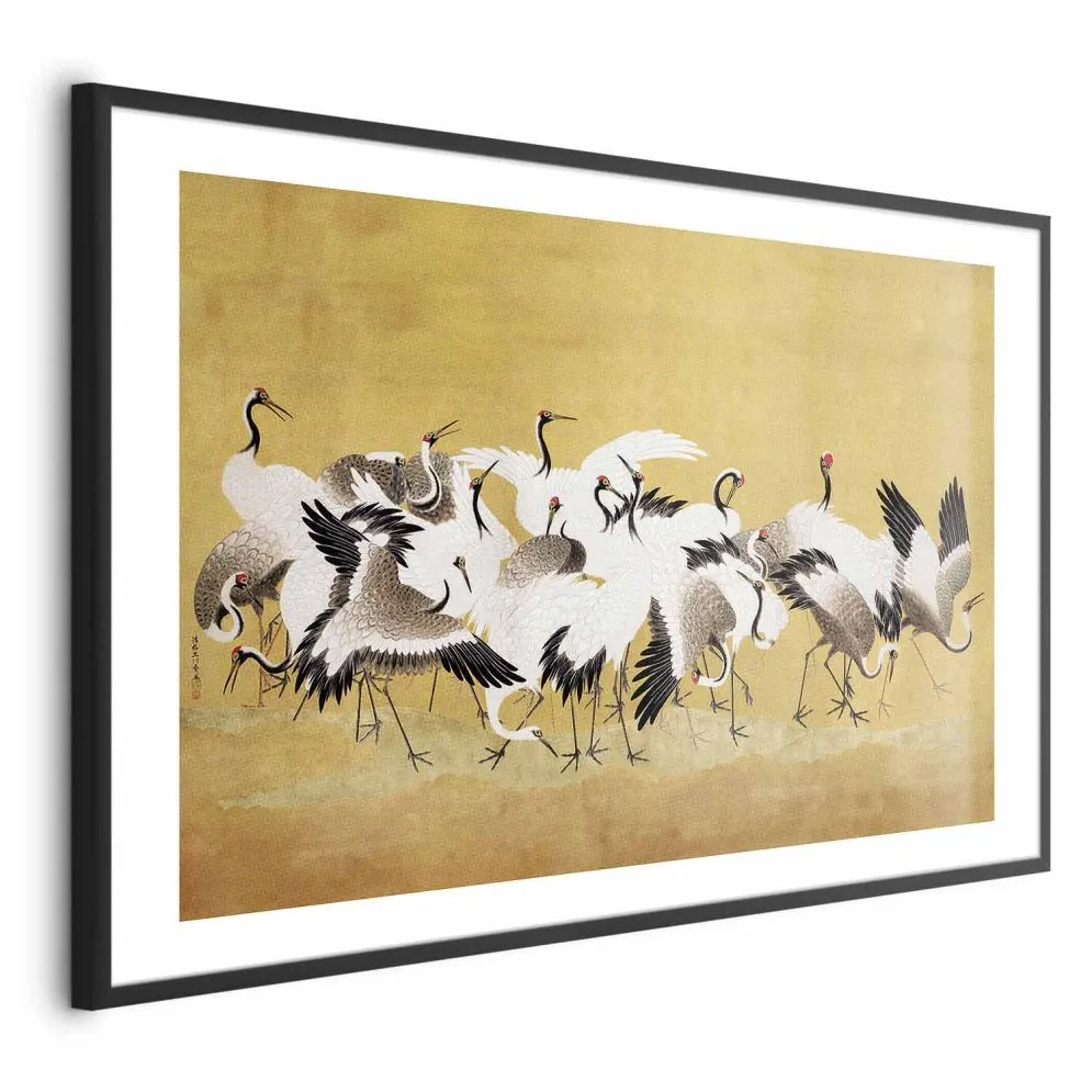 Plakat Japońskie żurawie 90x60 cm z ramą czarną z marginesem | MIRAT.