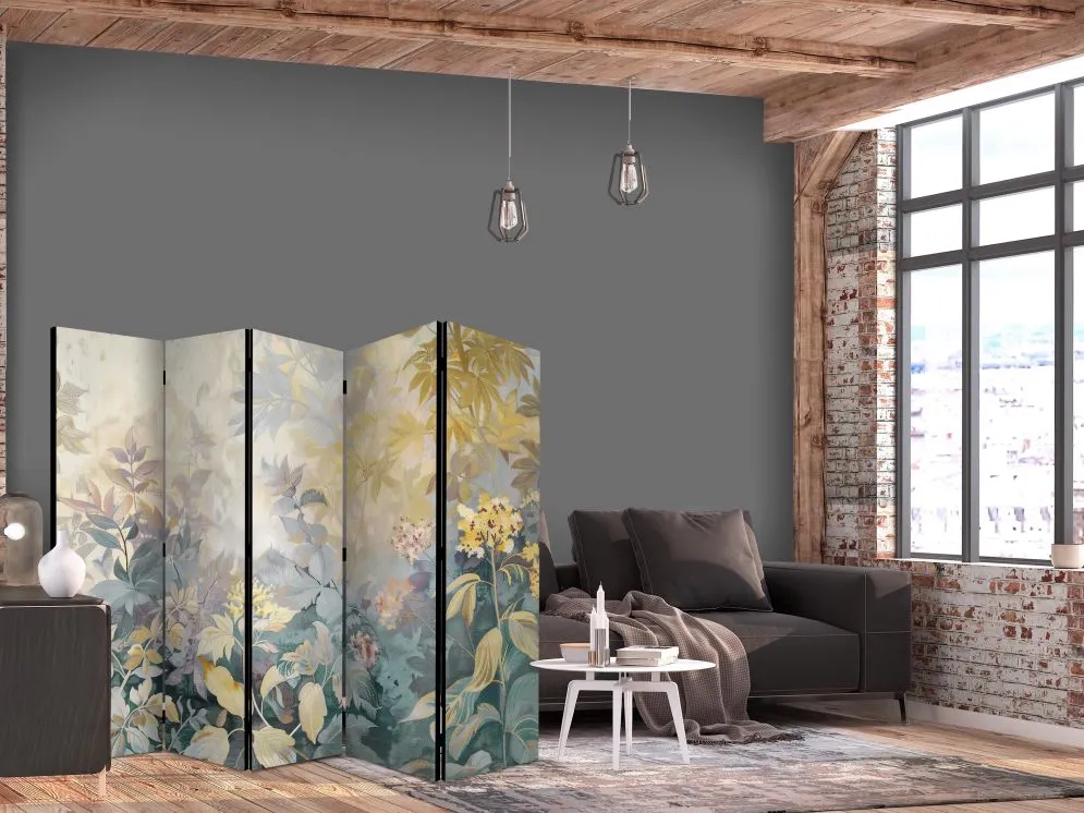 Parawan dwustronny Kwiaty 225x172 cm 5-częściowy szary | MIRAT.