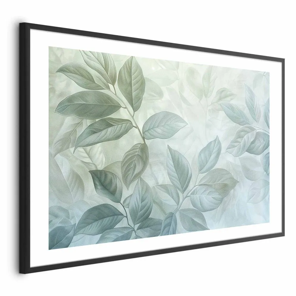 Plakat Miętowe liście 30x21 cm z ramą czarną z marginesem | MIRAT.
