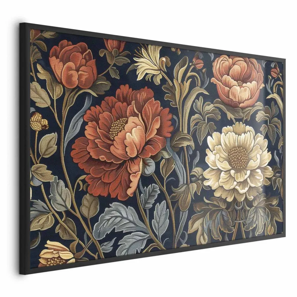 Plakat Gobelinowe kwiaty 60x40 cm z ramą czarną bez marginesu | MIRAT.