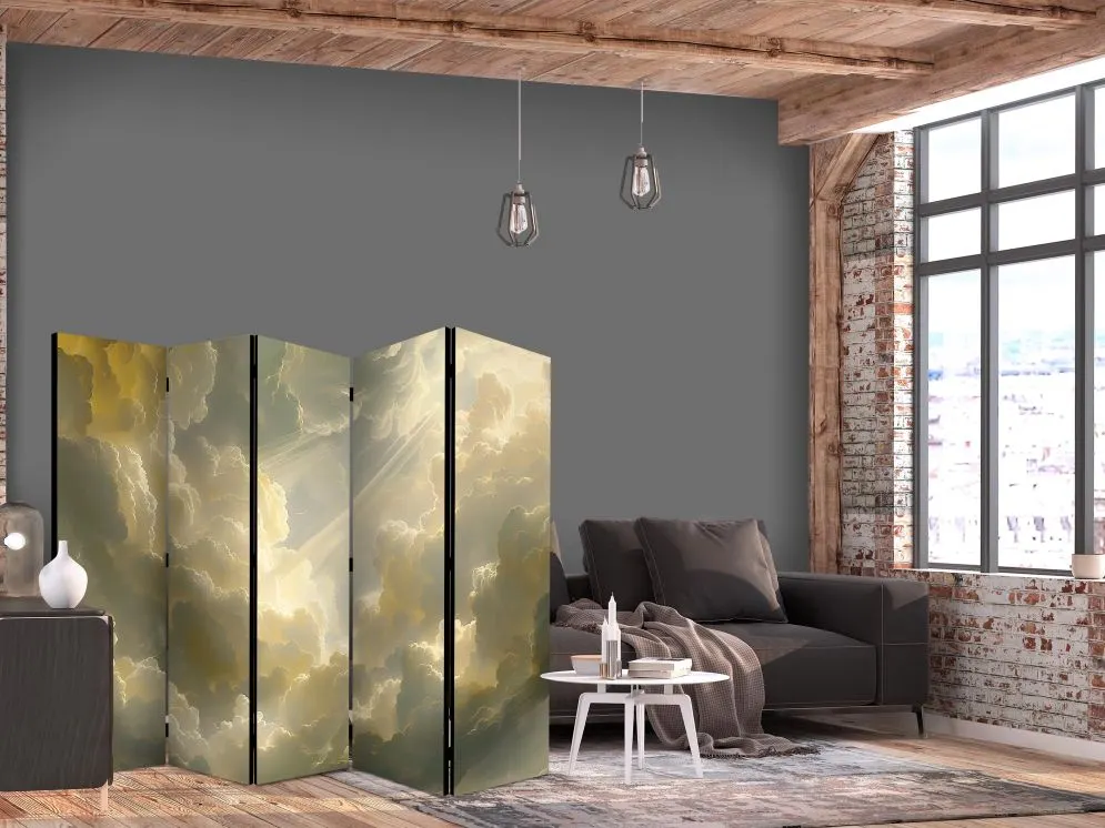 Parawan dwustronny Pejzaże 225x172 cm 5-częściowy żółty | MIRAT.